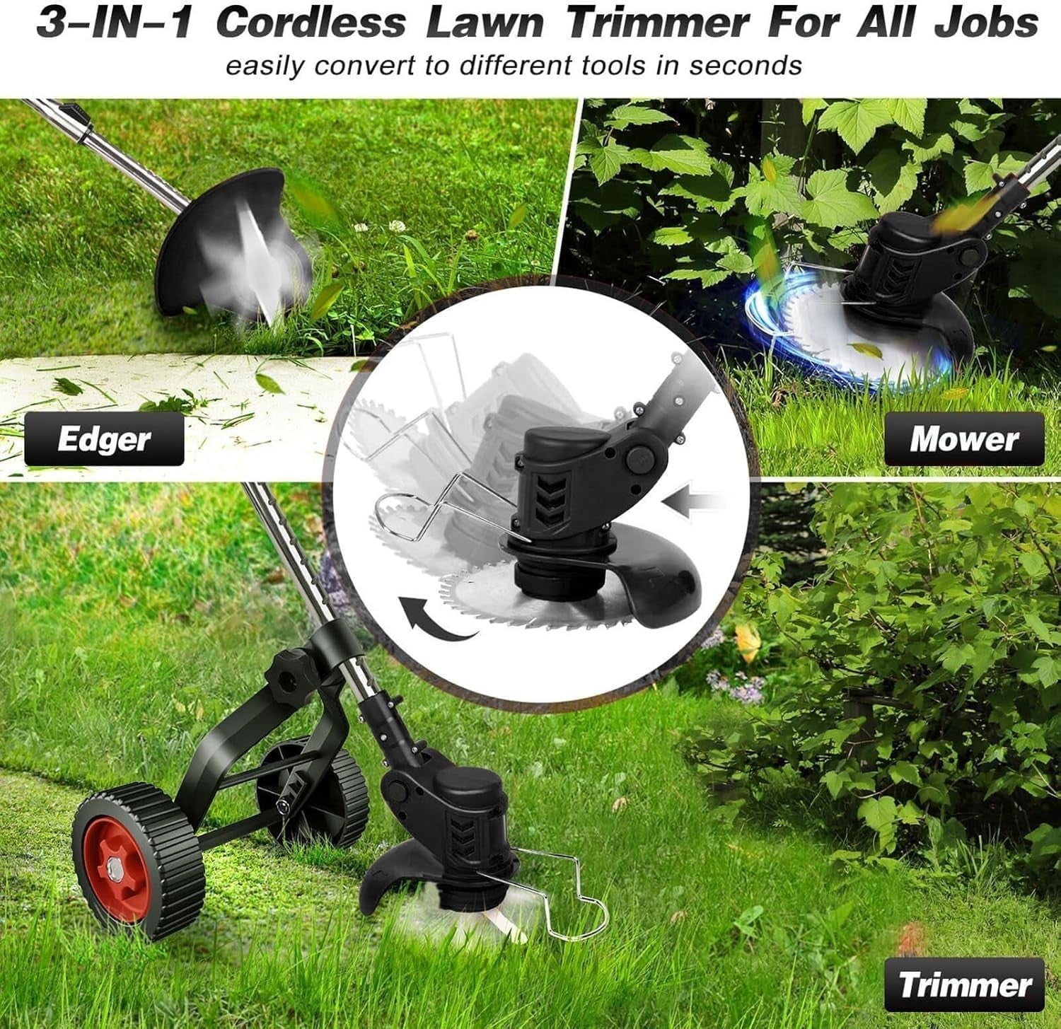 Weed Wacker Cordless String Trimmer Electric, Edger Lawn Grass Trimmer Handheld