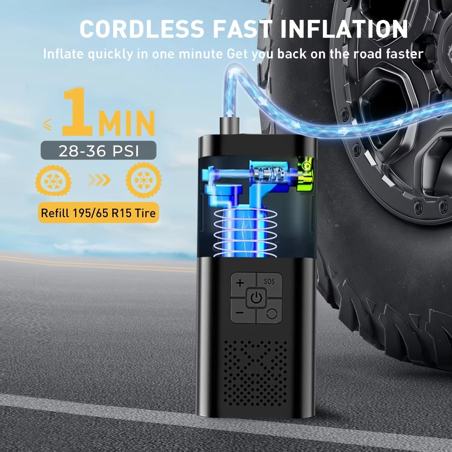 Portable Car Tire Inflator 150PSI Cordless Air Compressor Digital Pump Bike Moto