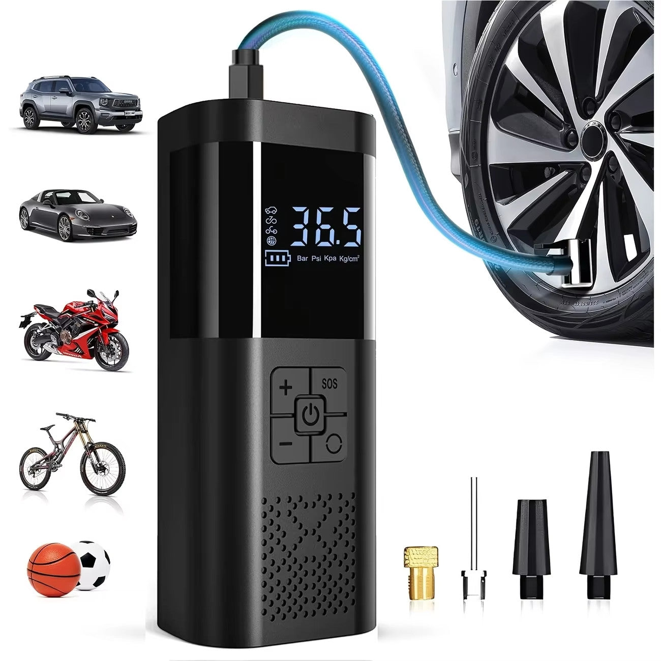 Portable Car Tire Inflator 150PSI Cordless Air Compressor Digital Pump Bike Moto